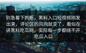 别急着下判断，黑料入口短视频刚发出来，评论区的风向就变了，看似在讲黑料吃瓜网，实际每一步都绕不开吃瓜入口