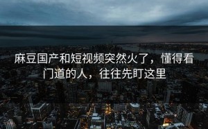 麻豆国产和短视频突然火了，懂得看门道的人，往往先盯这里