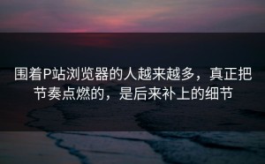 围着P站浏览器的人越来越多，真正把节奏点燃的，是后来补上的细节