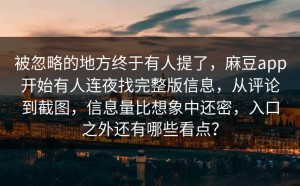 被忽略的地方终于有人提了，麻豆app开始有人连夜找完整版信息，从评论到截图，信息量比想象中还密，入口之外还有哪些看点？