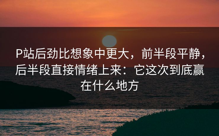 P站后劲比想象中更大,前半段平静,后半段直接情绪上来:它这次到底赢在什么地方 P站后劲比想象中更大,前半段平静,后半段直接情绪上来:它这次到底赢在什么地方