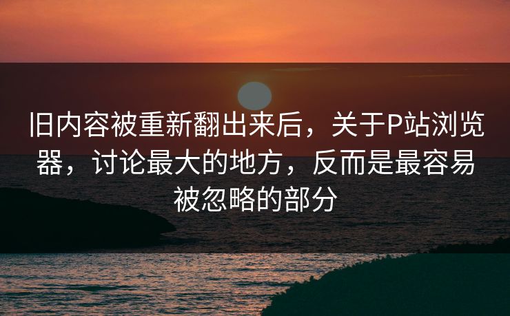 旧内容被重新翻出来后,关于P站浏览器,讨论最大的地方,反而是最容易被忽略的部分 旧内容被重新翻出来后,关于P站浏览器,讨论最大的地方,反而是最容易被忽略的部分